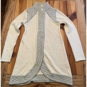 EUC! PRANA Womens' Gray Cream Angelica Duster Long Cardigan Sweater Size Large